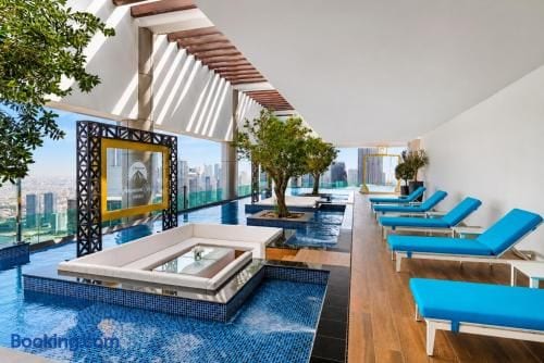 Rooftop pool deck with cabanas at Paramount Midtown