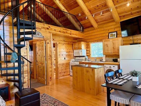 Cozy cabin with spiral staircase