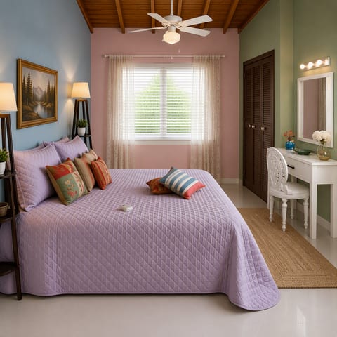 King Bed with vibrant accents