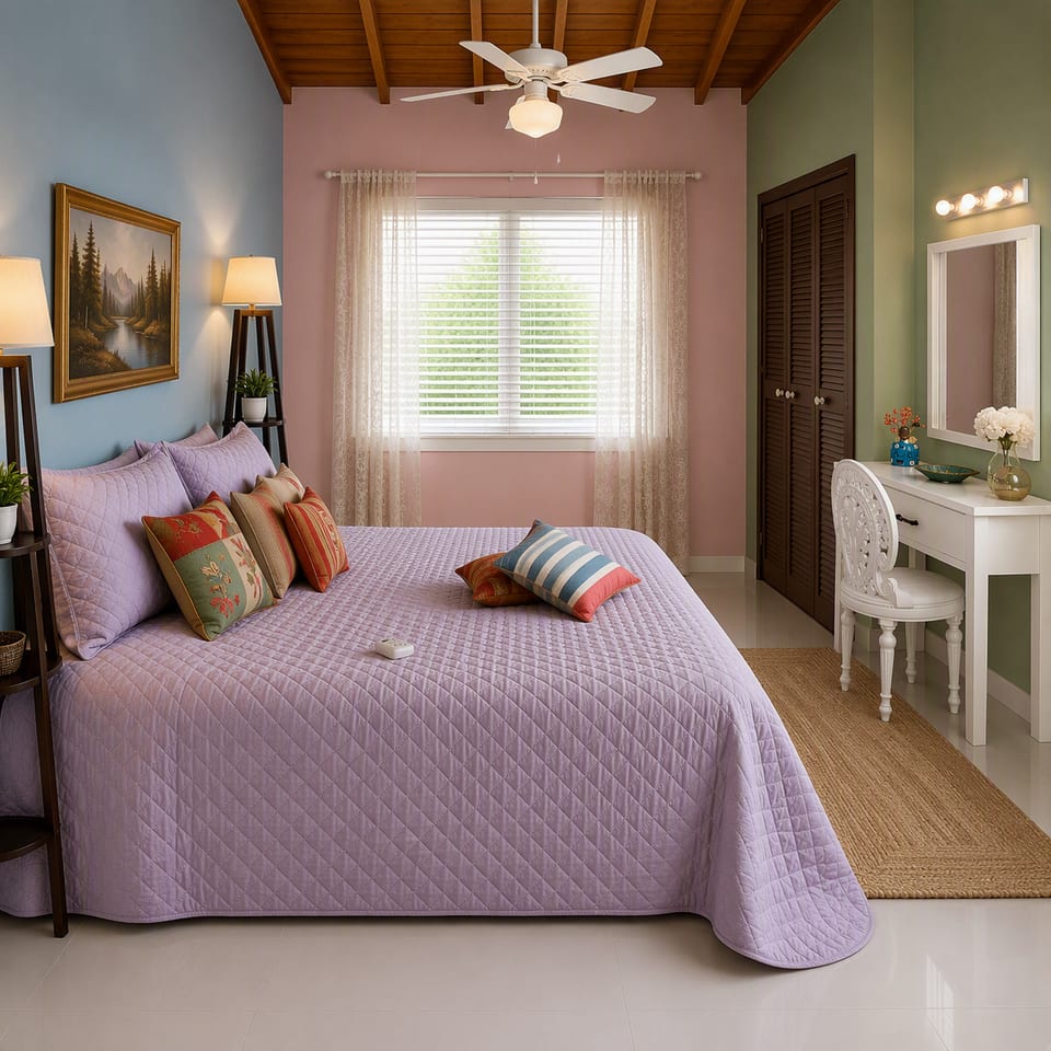 King Bed with vibrant accents