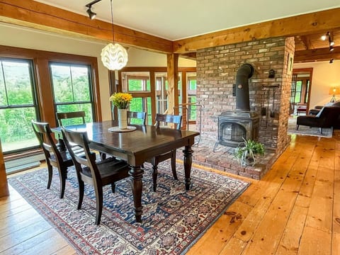 Dining area with working wood stove