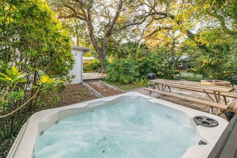 Relaxing hot tub in a lush garden