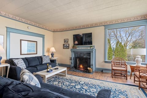 Comfortable living room overlooking Lake Michigan
