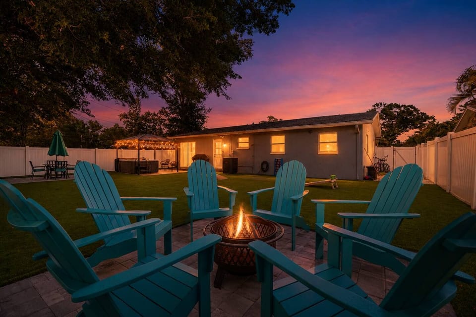 Your private backyard oasis—unwind under the stars with a fire and make some s’mores.