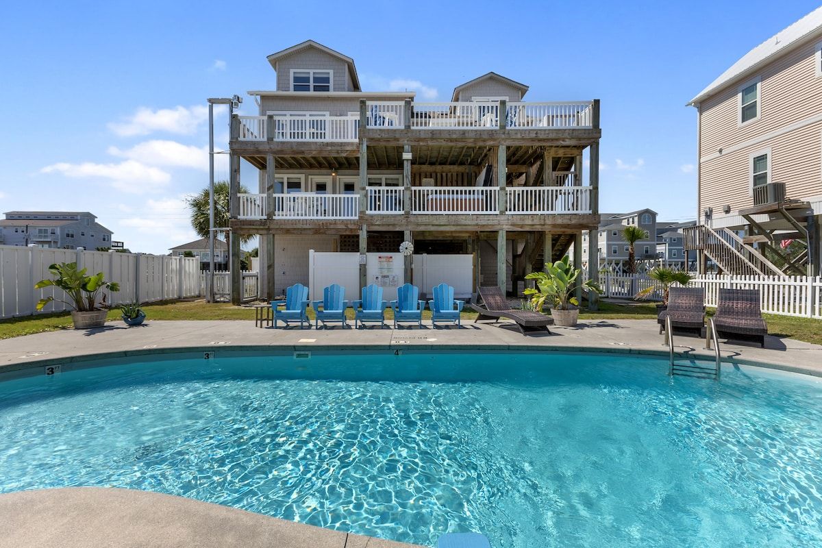 8BR N Topsail, Sleeps 22, Heated Pool, 2 Hot Tubs