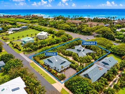 Hemolele and Hanalei—two homes, 1 acre single lot, 8 ensuite bedrooms, heart of Poipu. Nothing else comes close on Kauai.