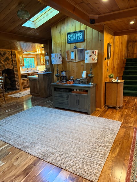 Coffee nook with warm wood accents