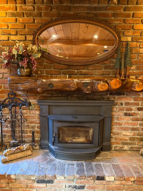 Cozy fireplace with rustic charm