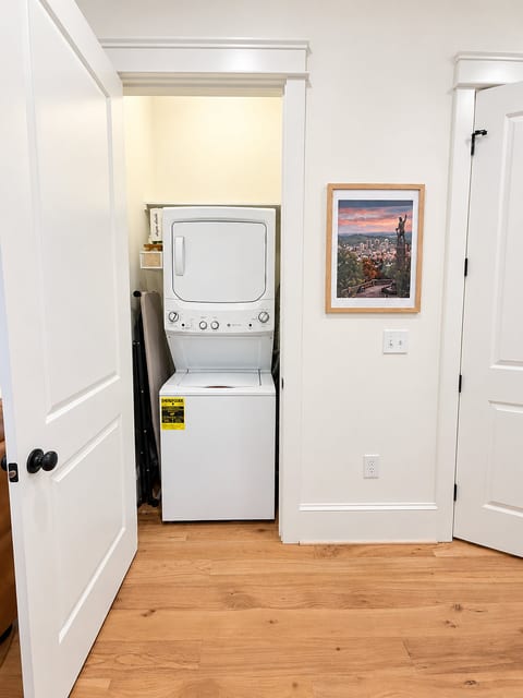 Convenient in-unit washer/dryer in a bright, tidy laundry closet