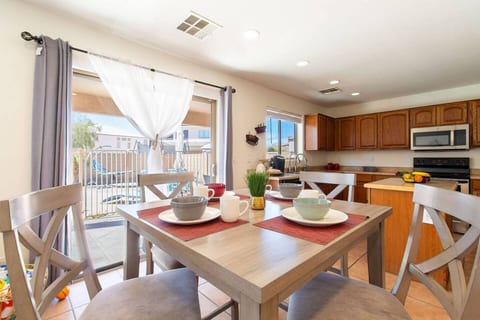 Dining table setup for shared meals with family and friends.