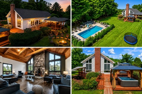 Chalet retreat with pool, hot tub, fire pit, and stunning great room