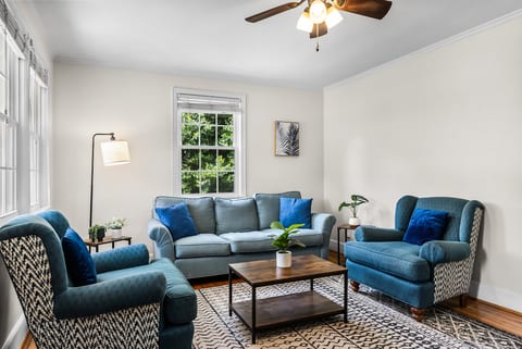 Bright, cozy living room with plush seating and abundant natural light