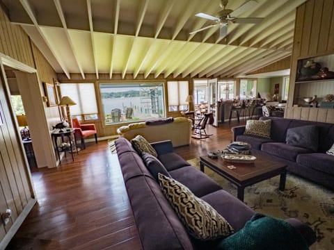 The living room, facing the river