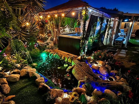 The hot soak tub & koi ponds are lit up at night where “Norman” (Peter Pans ) guards the ponds… & if you listen every night you can hear Disneylands fireworks precisely at 9:30.  *Contact host about  setup fee to reserve the Hot Soak Tub