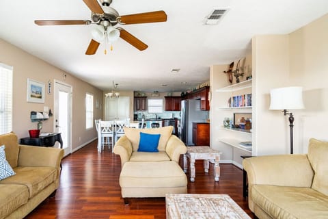 Open living room flows into the dining area and kitchen