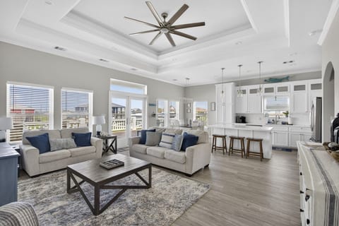 Freshly remodeled open living area with a big kitchen island