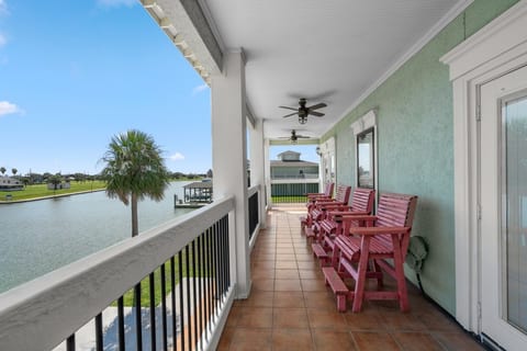 Covered balcony overlooking the canal