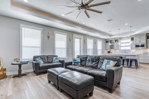 Leather sofas and ottomans for movie night