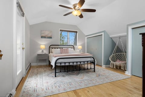 Your private sanctuary—soft light, a king bed made for slow mornings. Step through the door to your hot tub under the stars and end the night wrapped in warmth, laughter, and each other.