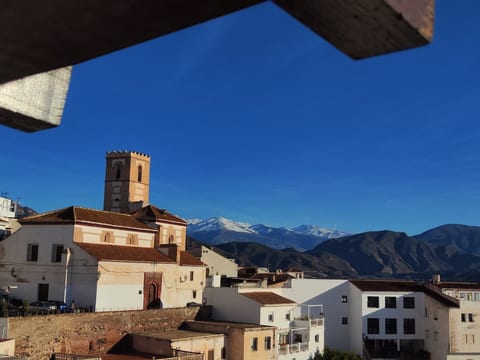 Panoramic terrace with views of the snowy peaks of the Sierra Nevada