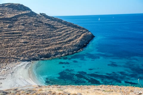 the beach below
