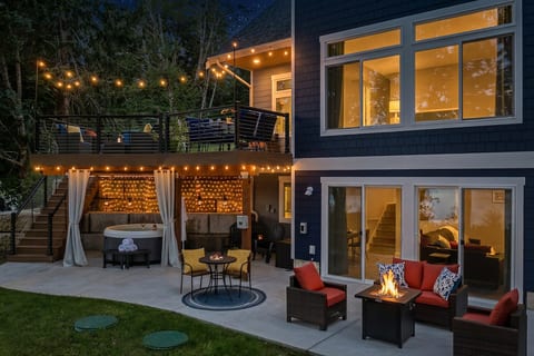 Private hot tub, fire pit, and twinkling deck for cozy evenings