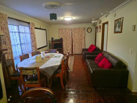Dining table seats 8.