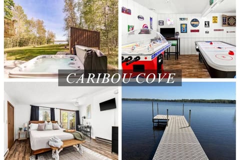 Snapshot of hot tub, game room, master bedroom and dock. 