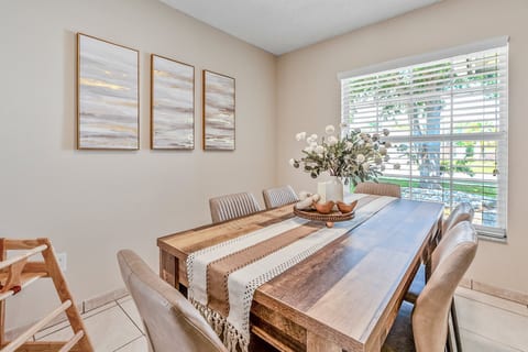Dining table for six; high chair available