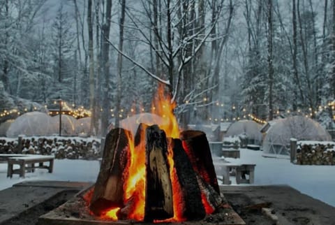 Hop Lot Brewing Company has an outdoor fire pit and Igloos in the Winter