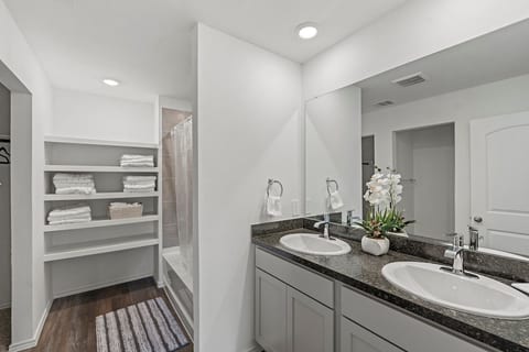 master bathroom with walk-in closet.