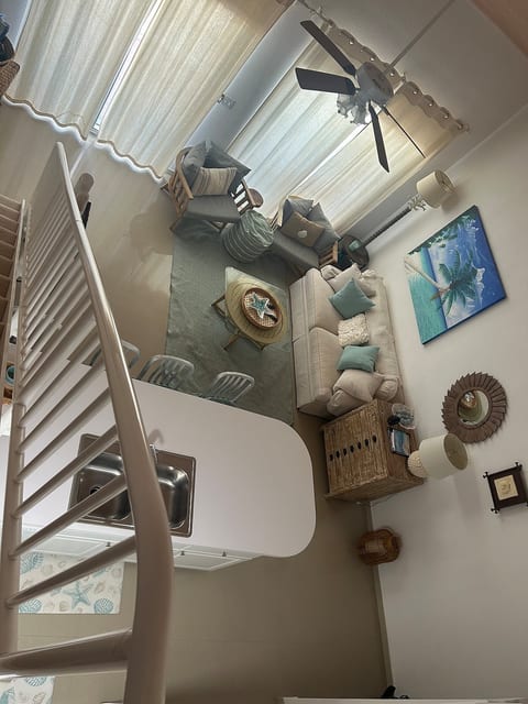 View from loft looking down to living room