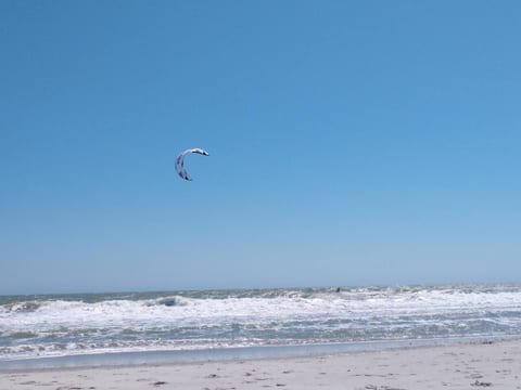 While it's pretty calm most of the time, when storms come in, the kite boarders and surfers enjoy the winds and waves.