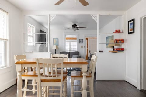 Dining table, seats up to six.