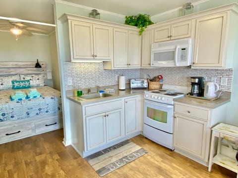 Nicely equipped kitchen.