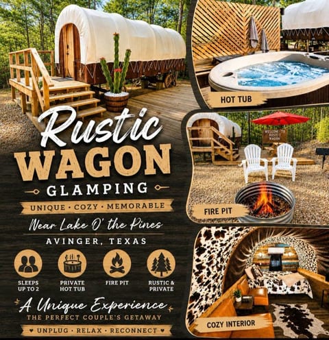 Rustic Wagon Glamping Hot Tub