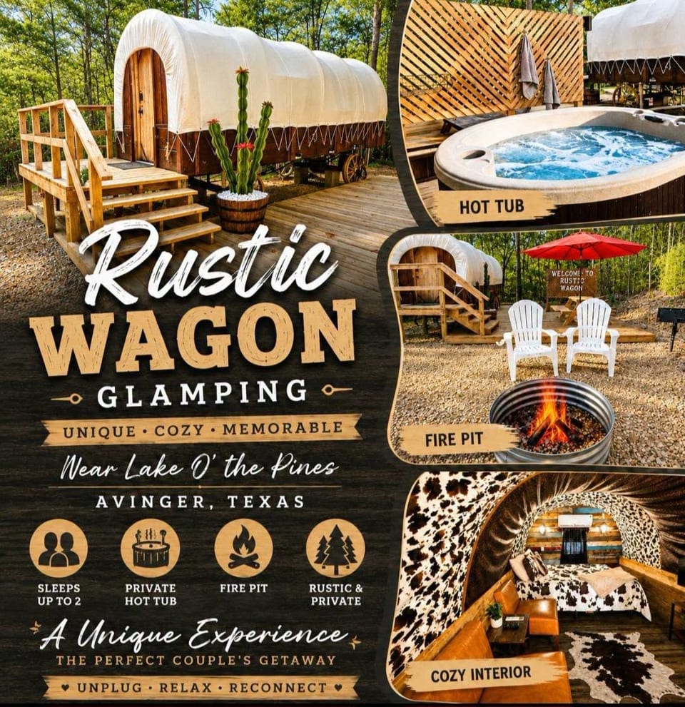 Rustic Wagon Glamping Hot Tub - Avinger