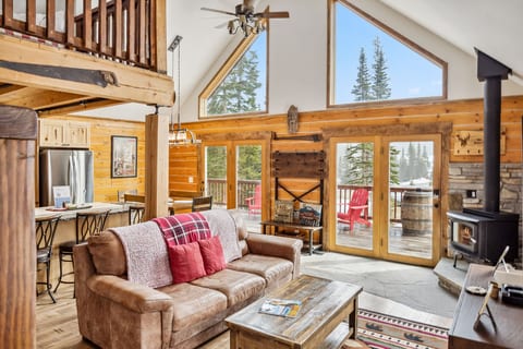 Living room with wood burning stove