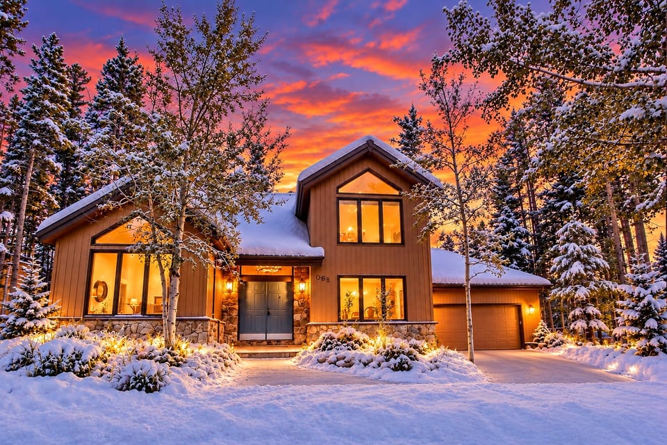 Such a beautiful home nestled in a winter wonderland and the sunsets are amazing!