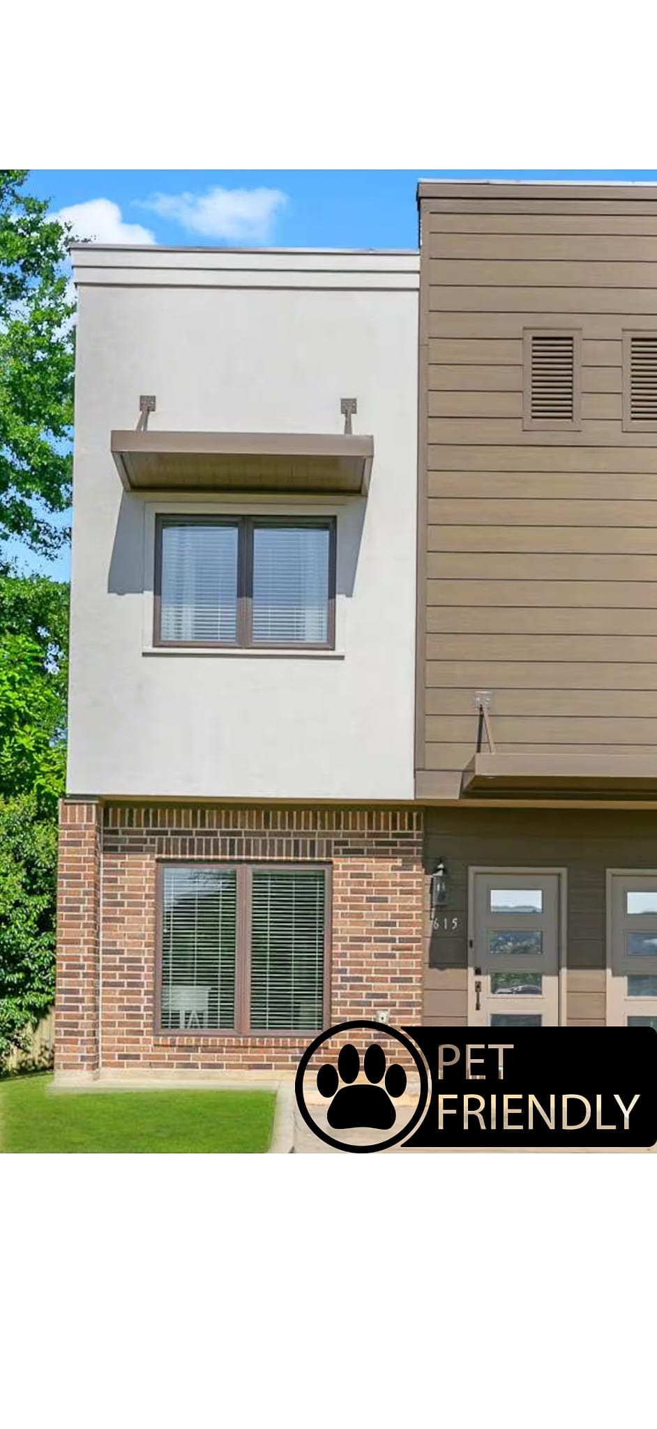 Modern pet-friendly townhouse with stylish curb appeal