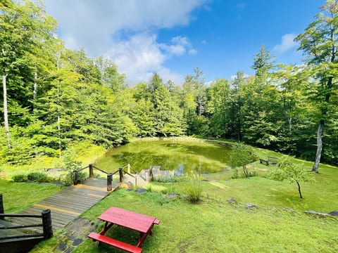 We have 2 picnic tables overlooking the pond so there's room for everyone to enjoy meals or snacks outside when the weather is nice!