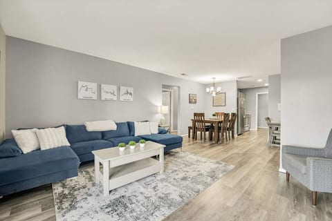 Room on the couches for both families after a day at the park, with a Roku TV for movie night.
