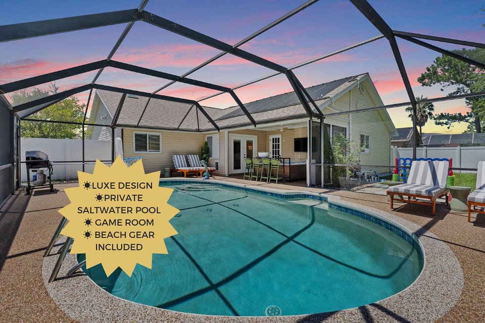 Solar-heated saltwater pool for sunny afternoons and evening swims.