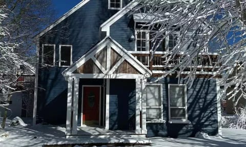 Our sweet blue house in winter.