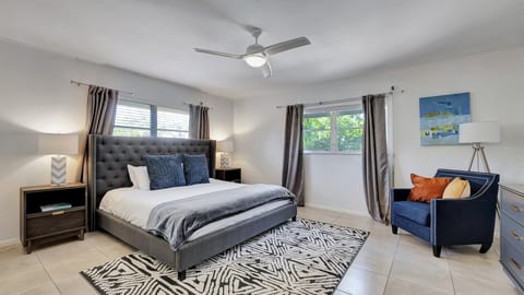 The primary bedroom with king bed