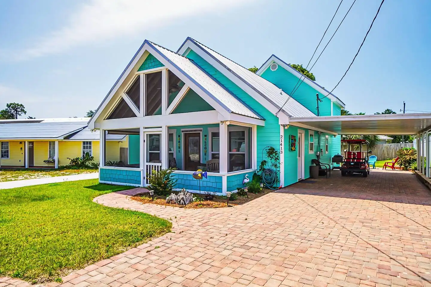 Driveway and car port for parking. A max of four automobiles allowed, as street parking is non-existent. Driveway and car port for parking. A max of four automobiles allowed, as street parking is non-existent. - The Curvy Palm - Panama City Beach