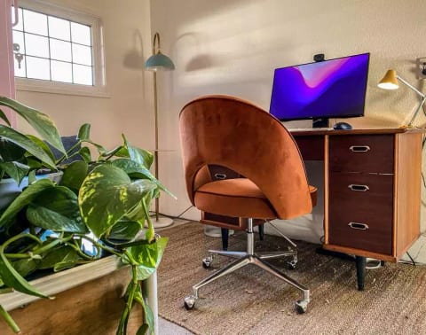 Dedicated workspace with monitor (with HDMI cable) and fast internet.