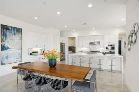 Open kitchen concept with seating for up to 8 people