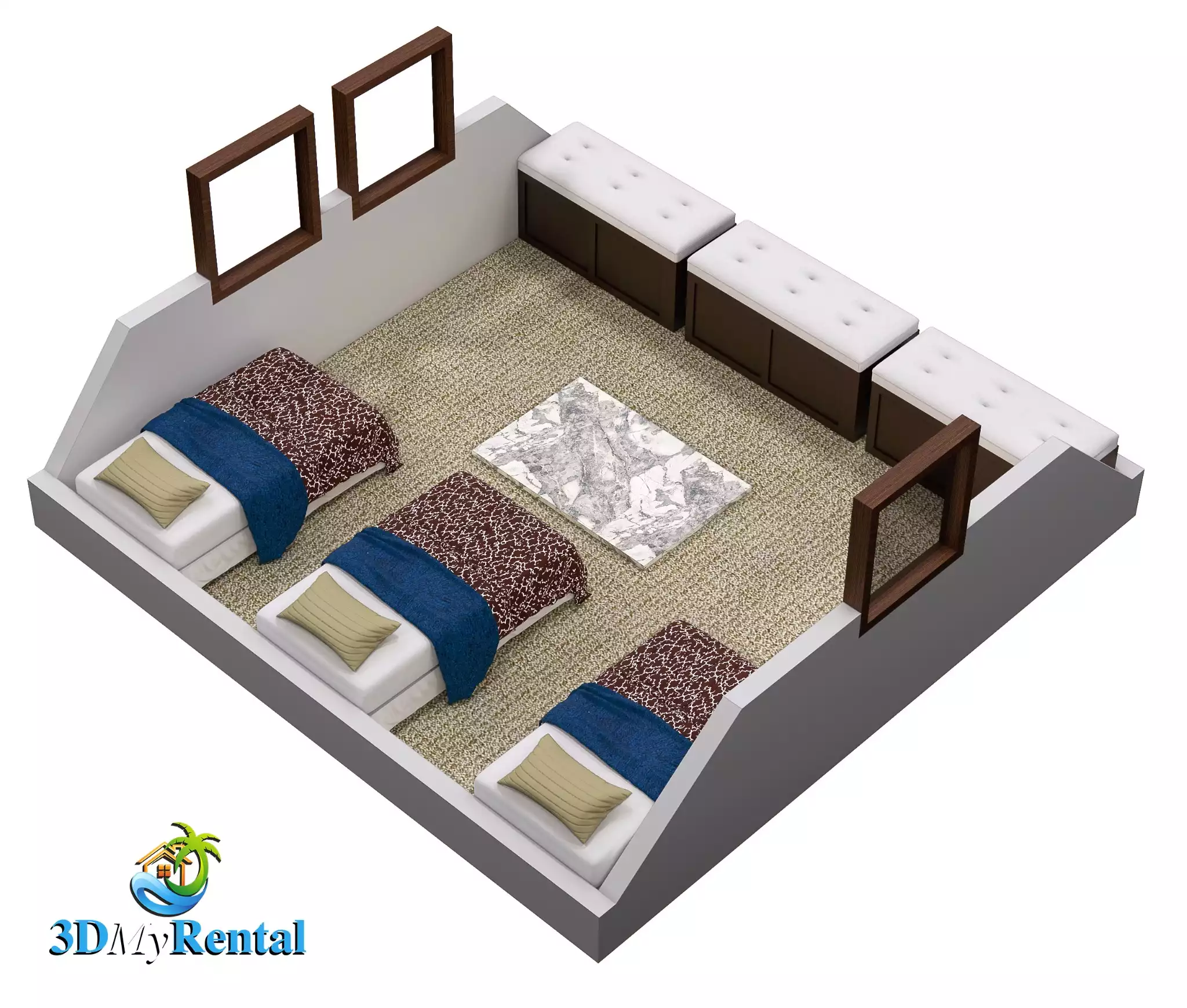 3D image of 3rd floor hideaway. - GWR-Private-AmazingHilltopView-HotTub-FirePit-Pool - Fredericksburg