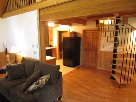 Spiral staircase to the sleeping loft.